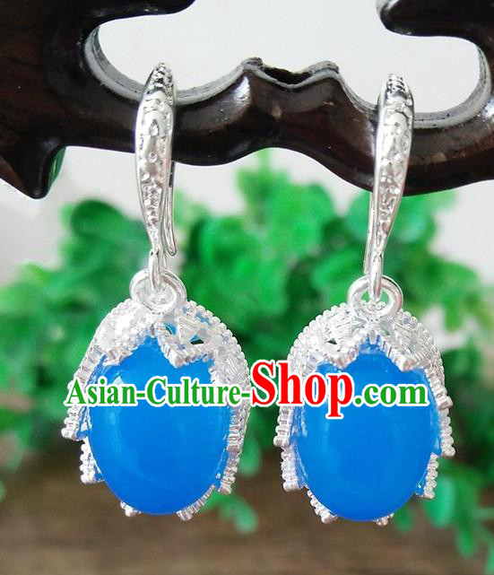 Chinese Handmade Accessories Hanfu Blue Eardrop Ancient Earrings for Women