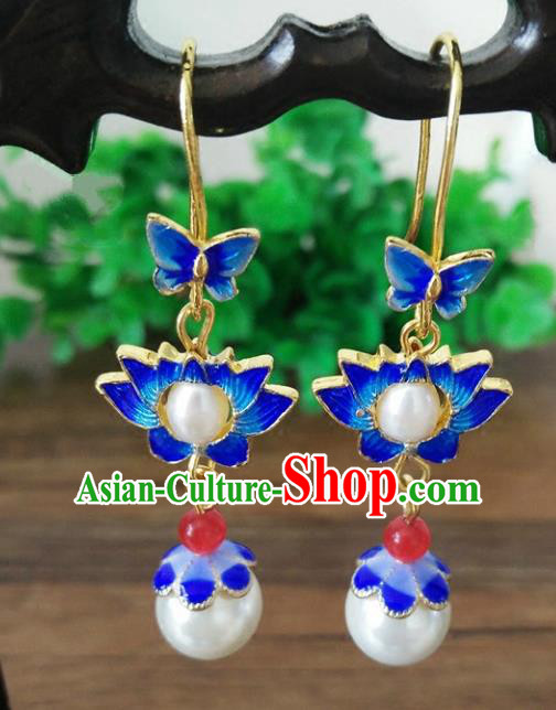 Chinese Handmade Accessories Hanfu Cloisonne Lotus Eardrop Ancient Tassel Earrings for Women