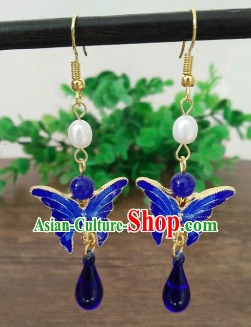 Chinese Handmade Accessories Hanfu Cloisonne Butterfly Eardrop Ancient Tassel Earrings for Women