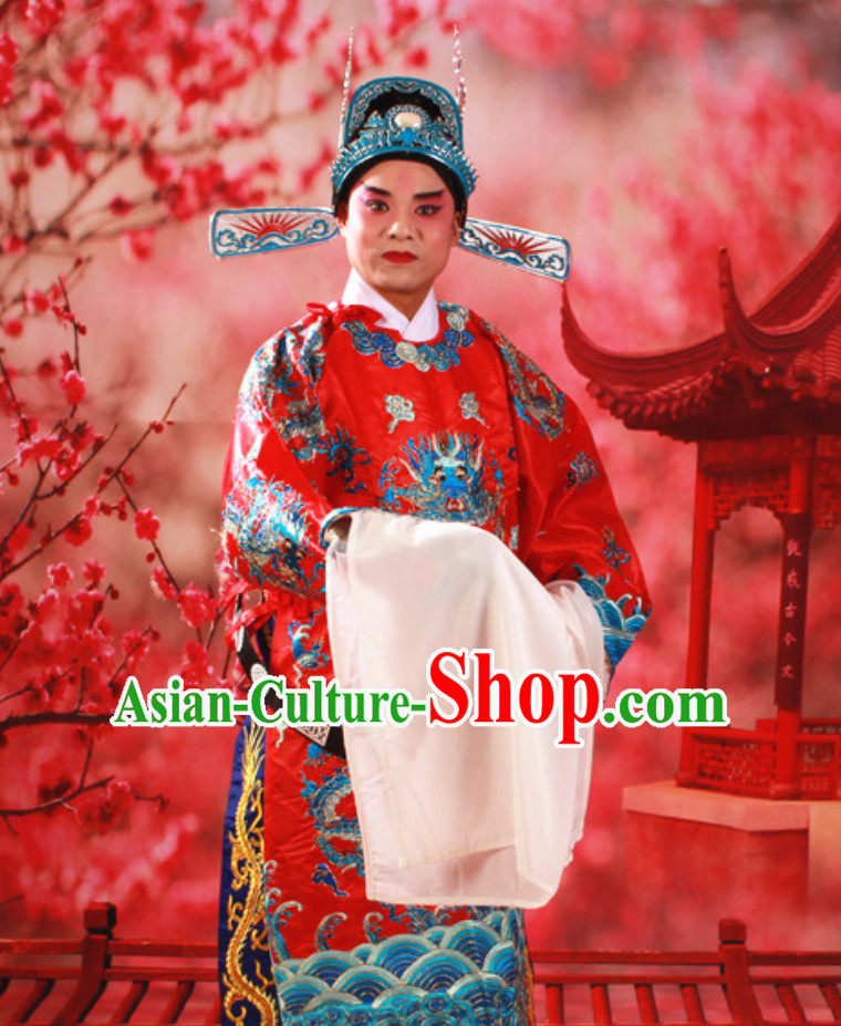 Red Color Chinese Classical Opera Mang Embroidered Dragon Long Robe for Men