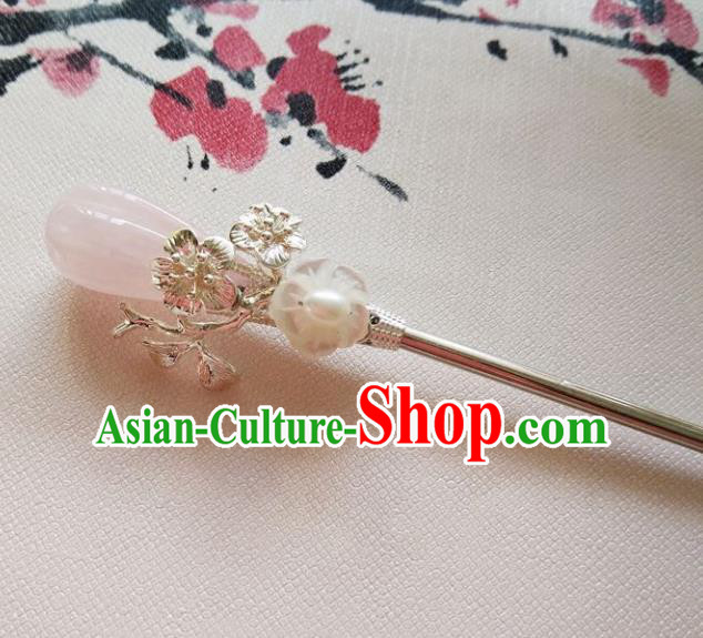 Chinese Ancient Hair Accessories Hanfu Hairpins Handmade Pink Jade Hair Clip for Women