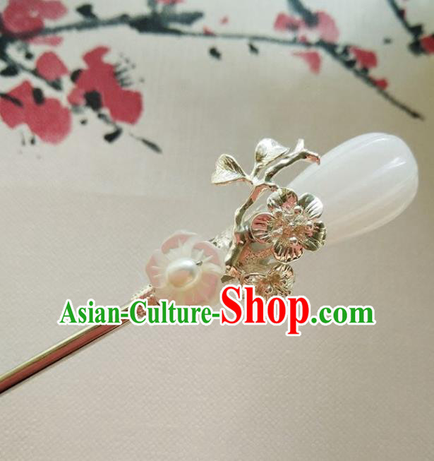 Chinese Ancient Hair Accessories Hanfu Hairpins Handmade White Jade Hair Clip for Women