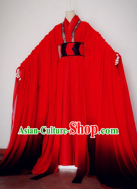 Chinese Ancient Cosplay Nobility Childe Red Costume Jin Dynasty Swordsman Clothing for Men