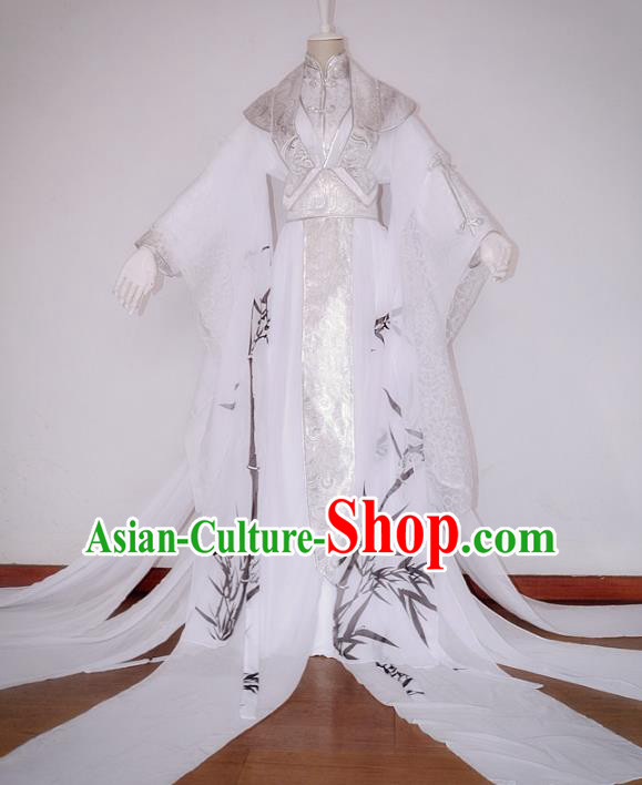 Chinese Ancient Cosplay Nobility Childe Costume Jin Dynasty Swordsman Printing Bamboo Clothing for Men
