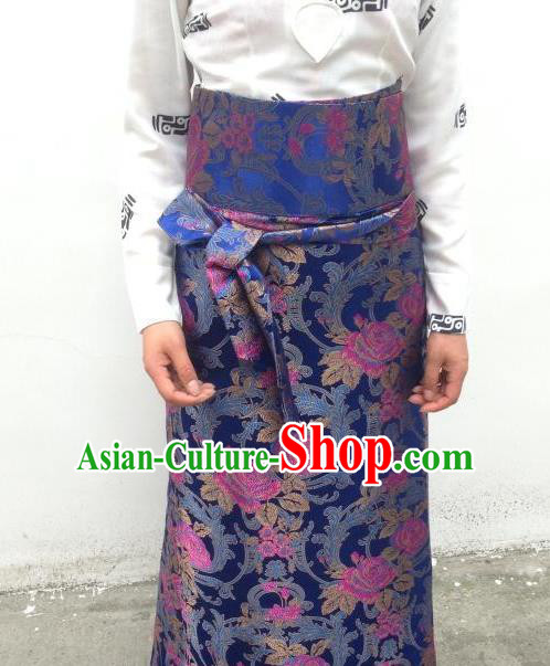Chinese Traditional Minority Costume Zang Nationality Navy Brocade Bust Skirt for Women