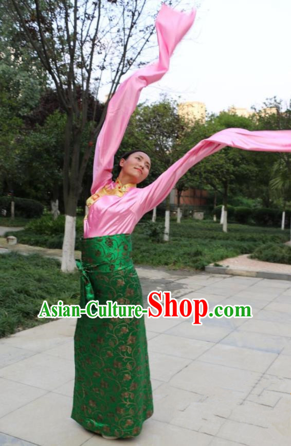 Chinese Traditional Minority Dance Costume Zang Nationality Water Sleeve Clothing for Women