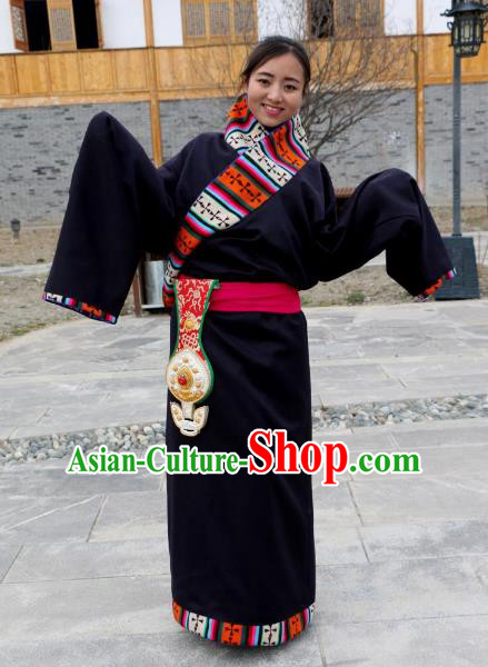 Chinese Traditional Minority Dance Costume Zang Nationality Clothing Tibetan Robe for Women