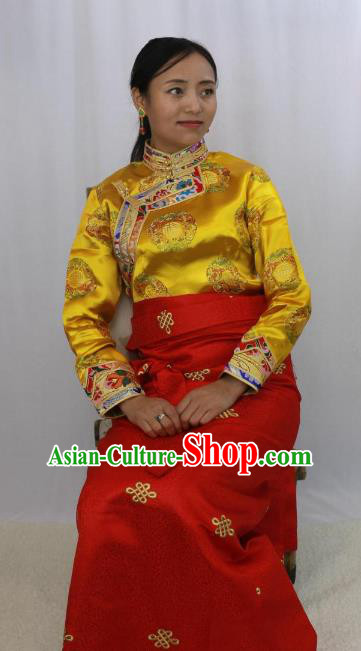 Chinese Traditional Minority Dance Costume Zang Nationality Clothing Tibetan Blouse and Skirt for Women