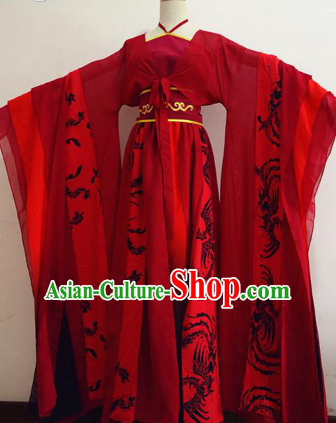Chinese Ancient Cosplay Swordswoman Red Hanfu Dress Traditional Tang Dynasty Imperial Consort Costume for Women
