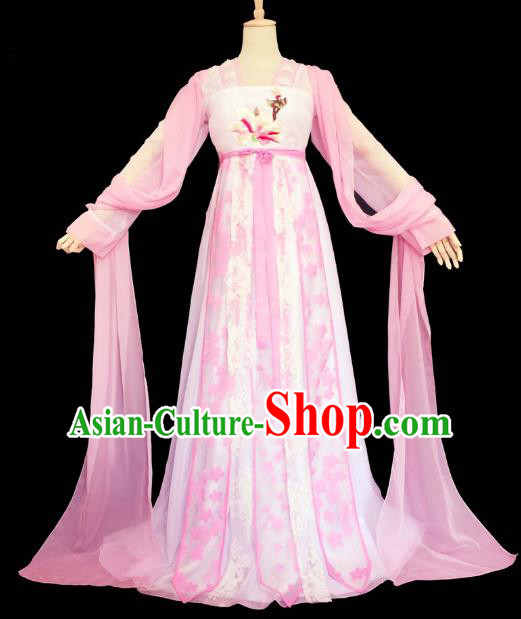 Chinese Ancient Cosplay Princess Pink Hanfu Dress Traditional Tang Dynasty Young Lady Embroidered Costume for Women