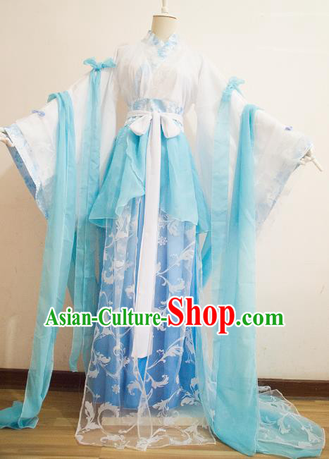 Chinese Ancient Cosplay Princess Blue Hanfu Dress Traditional Song Dynasty Palace Lady Embroidered Costume for Women