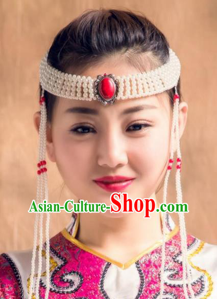 Traditional Chinese Folk Dance Tassel Hair Accessories, Mongolian Minority Bride Hair Jewelry Dance Headband for Women