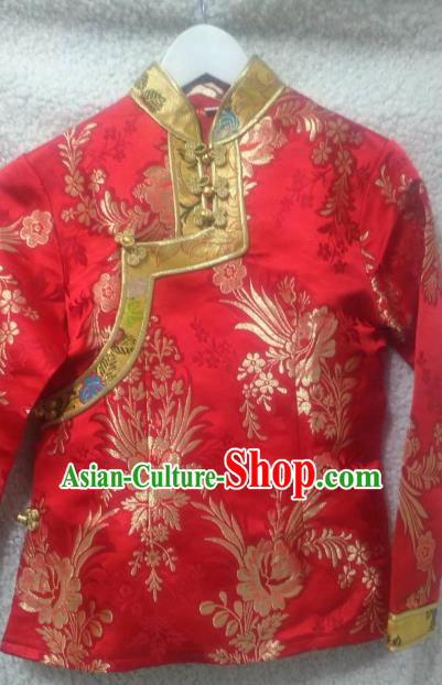 Chinese Traditional Red Tibetan Blouse Minority Costume Zang Nationality Clothing for Women