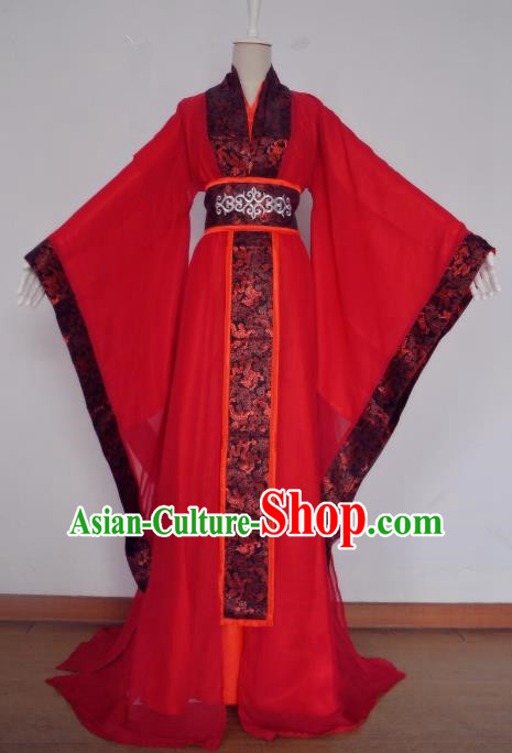Chinese Han Dynasty Royal Highness Hanfu Ancient Swordsman Bridegroom Red Clothing for Men