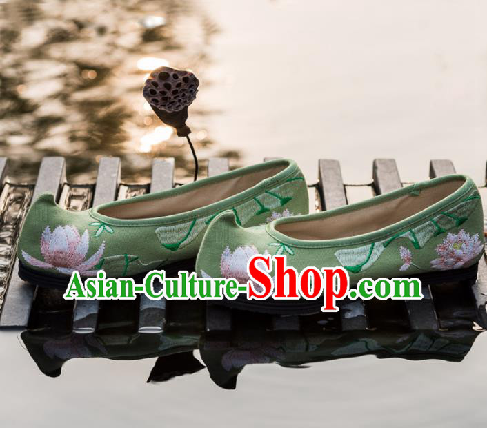 Chinese Traditional Green Cloth Shoes Ancient Princess Hanfu Embroidered Shoes for Women