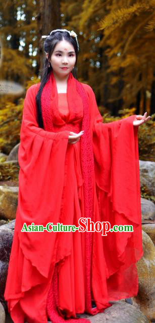 Chinese Traditional Tang Dynasty Imperial Concubine Red Hanfu Dress Ancient Fairy Clothing for Women