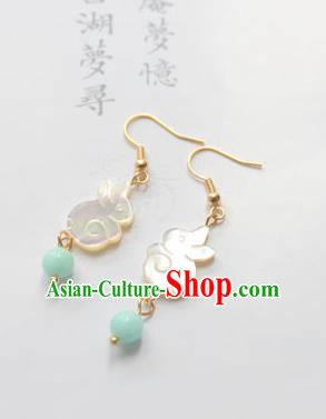 Chinese Ancient Handmade Shell Rabbit Earrings Accessories Hanfu Eardrop for Women