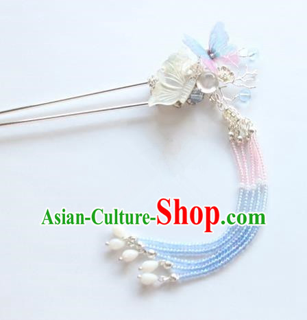Chinese Ancient Handmade Shell Butterfly Hair Clip Hair Accessories Hanfu Tassel Hairpins for Women
