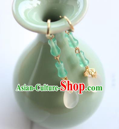 Chinese Ancient Handmade Green Bamboo Earrings Accessories Hanfu Eardrop for Women