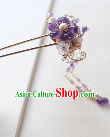 Chinese Ancient Handmade Purple Flower Hair Clip Hair Accessories Hanfu Hairpins for Women