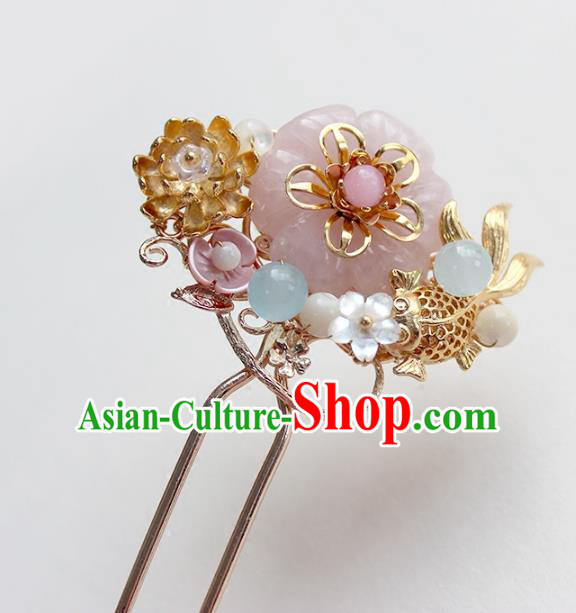 Chinese Ancient Handmade Goldfish Hair Clip Classical Hair Accessories Hanfu Brass Hairpins for Women