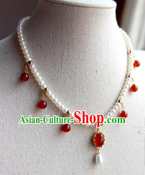Chinese Ancient Handmade Classical Red Agate Conophytum Pucillum Accessories Hanfu Necklace for Women