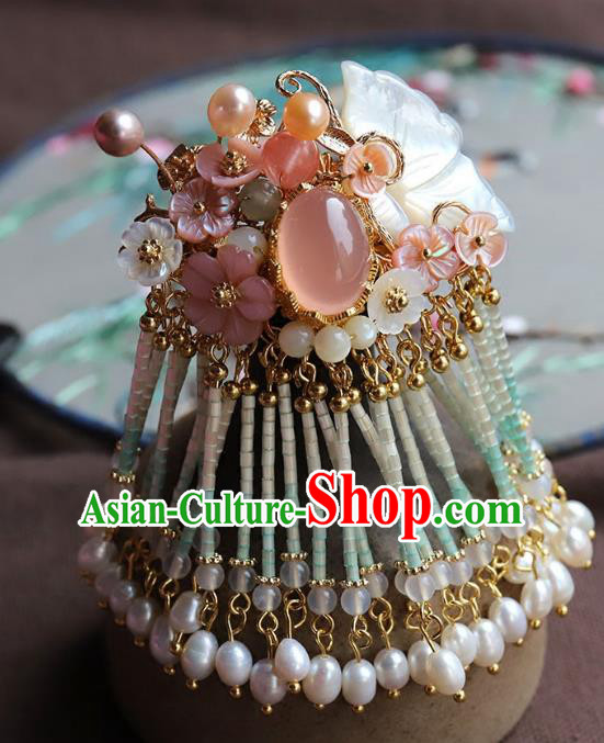 Chinese Ancient Handmade Classical Pearls Shell Hair Claw Hair Accessories Hanfu Hairpins for Women