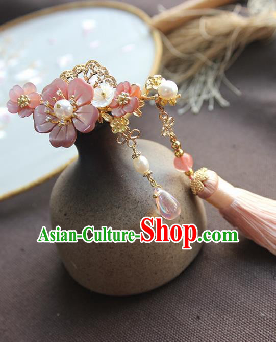 Chinese Ancient Handmade Pink Tassel Hair Stick Classical Hair Accessories Hanfu Hairpins for Women
