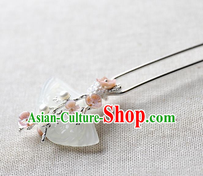 Chinese Ancient Handmade Jade Hair Clip Classical Hair Accessories Hanfu Hairpins for Women