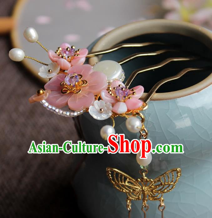Chinese Ancient Handmade Pearls Hair Comb Classical Hair Accessories Hanfu Shell Hairpins for Women