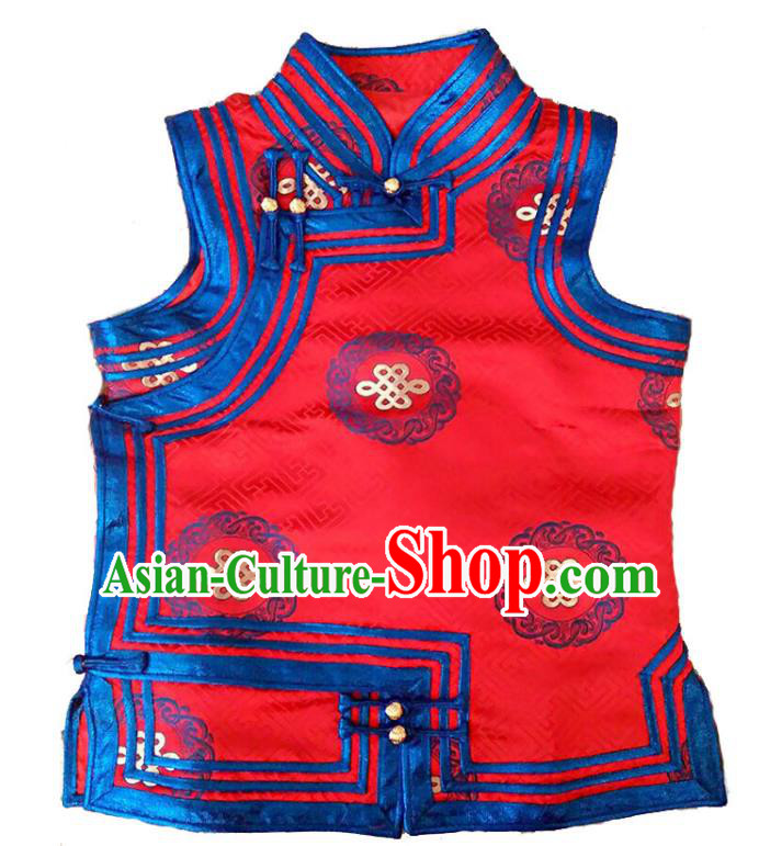 Chinese Mongol Nationality Red Vest Costume Traditional Mongolian Minority Dress for Women