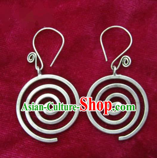 Chinese Handmade Miao Nationality Accessories Hmong Sliver Earrings for Women