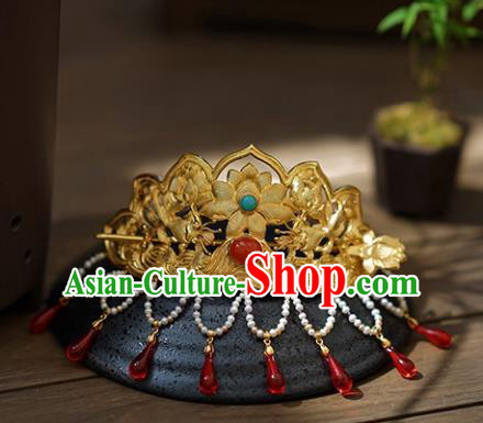 Chinese Ancient Handmade Lotus Hair Coronet Classical Hair Accessories Hanfu Hairpins for Women