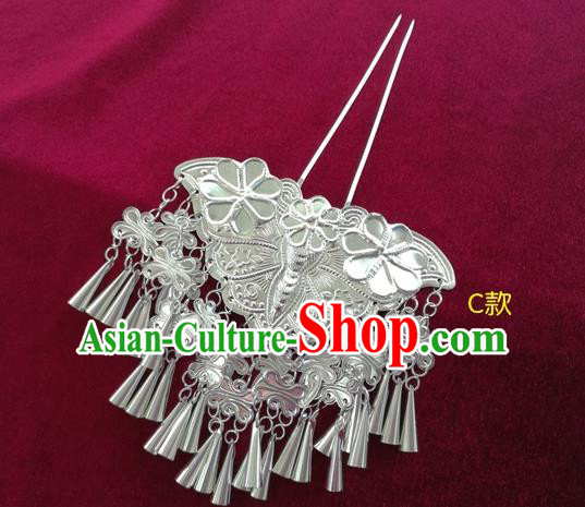 Chinese Traditional Miao Nationality Hair Accessories Hmong Sliver Bells Tassel Butterfly Hairpins for Women