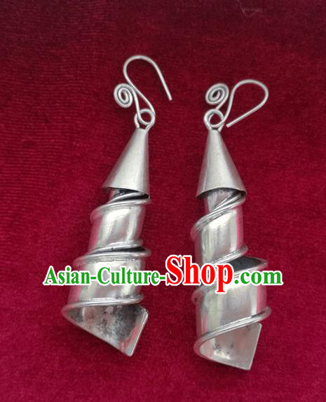 Chinese Handmade Miao Nationality Jewelry Accessories Hmong Bride Sliver Earrings for Women