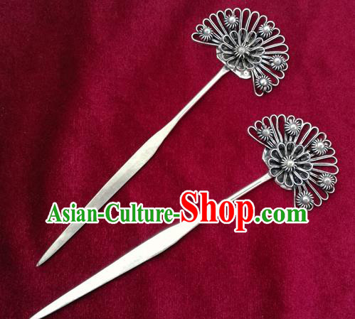 Traditional Chinese Miao Nationality Sliver Flowers Hair Clip Hanfu Hairpins Hair Accessories for Women