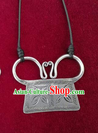 Chinese Miao Sliver Ornaments Necklace Traditional Hmong Carving Necklet Pendant for Women