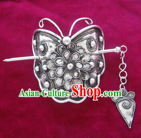 Traditional Chinese Miao Nationality Sliver Butterfly Hairdo Crown Hanfu Hairpins Hair Accessories for Women