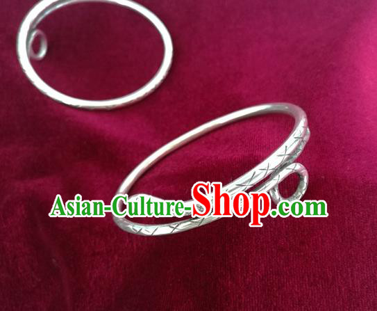 Chinese Miao Sliver Ornaments Bracelet Traditional Hmong Handmade Sliver Snake Bangle for Women