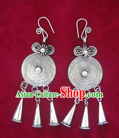 Chinese Traditional Miao Sliver Earrings Traditional Hmong Tassel Eardrop for Women