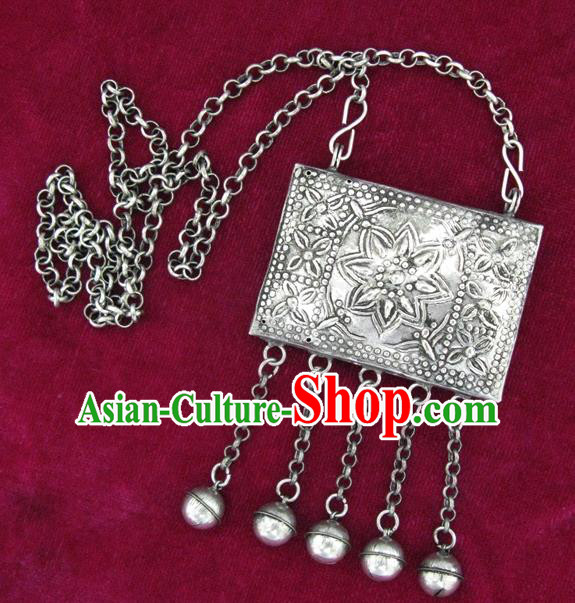 Traditional Chinese Miao Sliver Carving Necklace Hmong Ornaments Minority Longevity Lock for Women