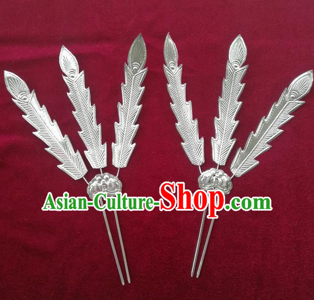 Traditional Chinese Miao Nationality Feather Hair Clip Hanfu Sliver Hairpins Hair Accessories for Women