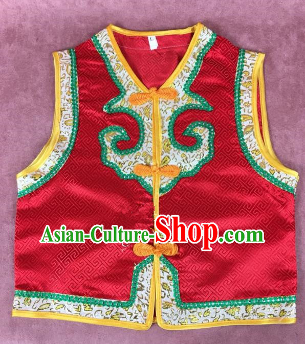 Chinese Traditional Mongol Nationality Red Vest, China Mongolian Minority Folk Dance Waistcoat Ethnic Costume for Kids