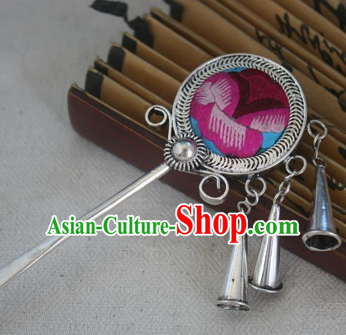 Traditional Chinese Miao Nationality Embroidered Hair Clip Hanfu Sliver Hairpins Hair Accessories for Women