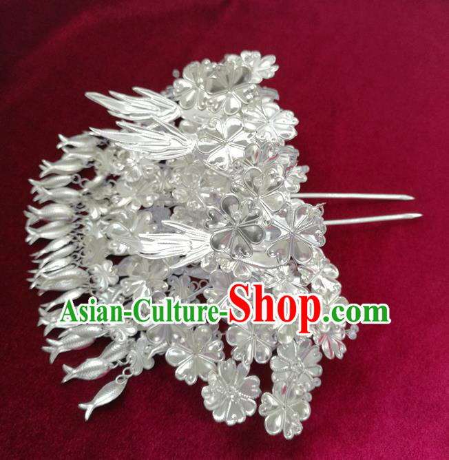 Traditional Chinese Miao Nationality Wedding Hair Clip Hanfu Sliver Hairpins Hair Accessories for Women