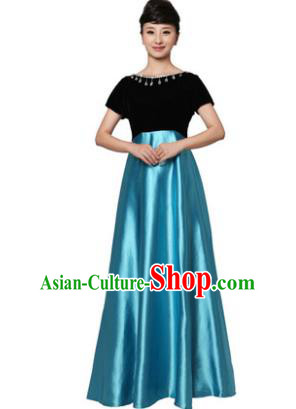 Professional Chorus Singing Group Stage Performance Costume, Compere Modern Dance Blue Dress for Women
