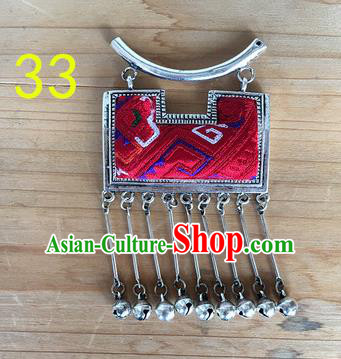 Chinese Traditional Miao Sliver Ornaments Accessories Red Longevity Lock Minority Necklace Pendant for Women
