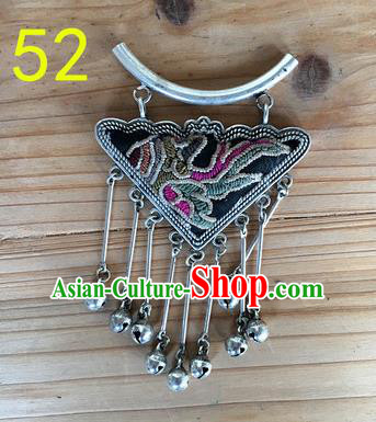 Chinese Traditional Miao Sliver Ornaments Accessories Embroidered Longevity Lock Necklace Pendant for Women