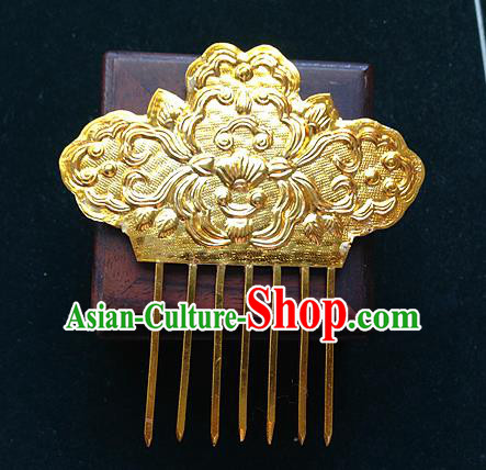 Traditional Chinese Miao Nationality Hair Accessories Golden Wedding Hair Comb Hairpins for Women
