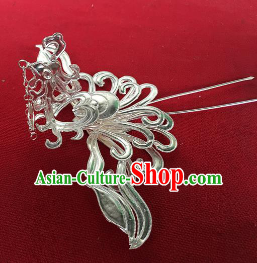 Traditional Chinese Miao Nationality Hair Accessories Sliver Phoenix Hairpins Hair Clip for Women